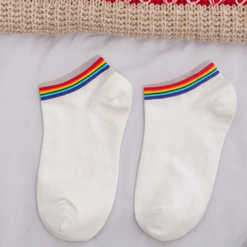 

Japanese Rainbow Striped Woman Socks Harajuku Cotton Boat Socks Comfortable Low-top Funny Socks Women Skarpetki Damskie 02000303