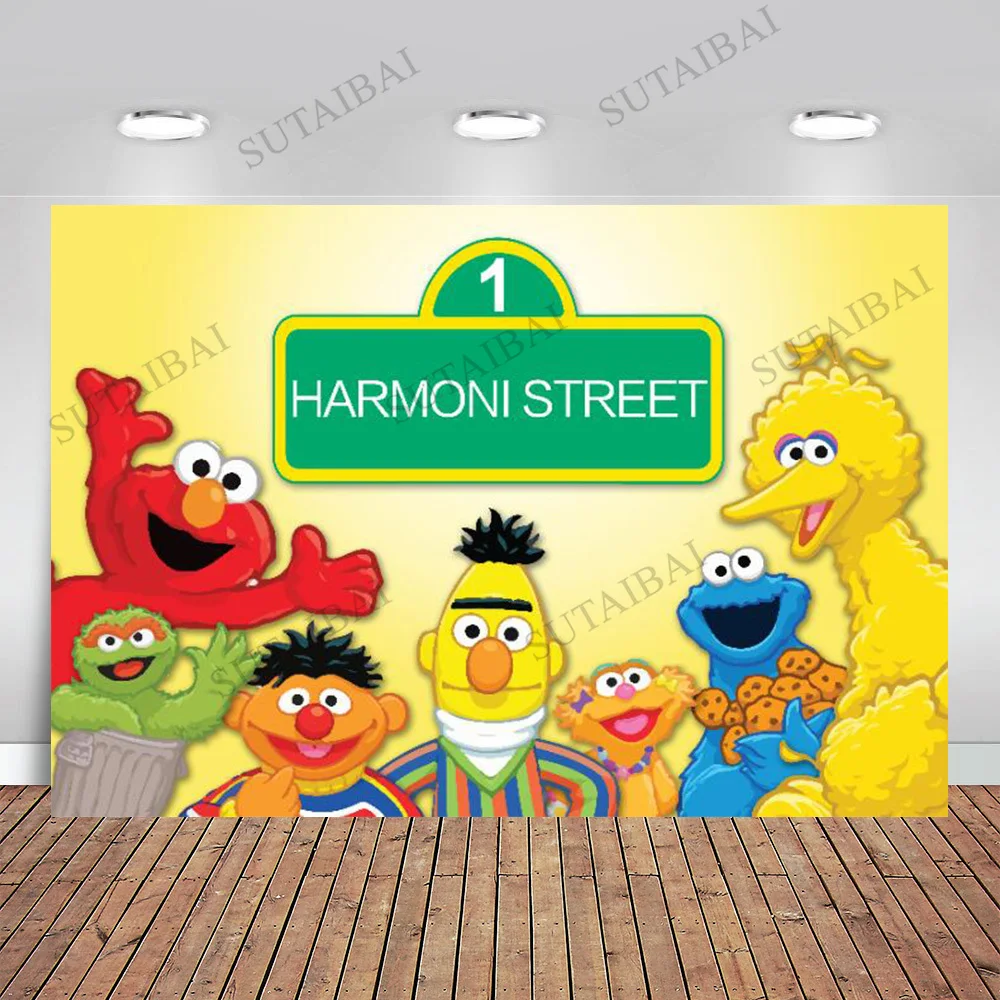 

Happy Birthday Photography Backdrops Sesame Street Party Bricks Wall Photo Background for Pictures Customize Photo Studio