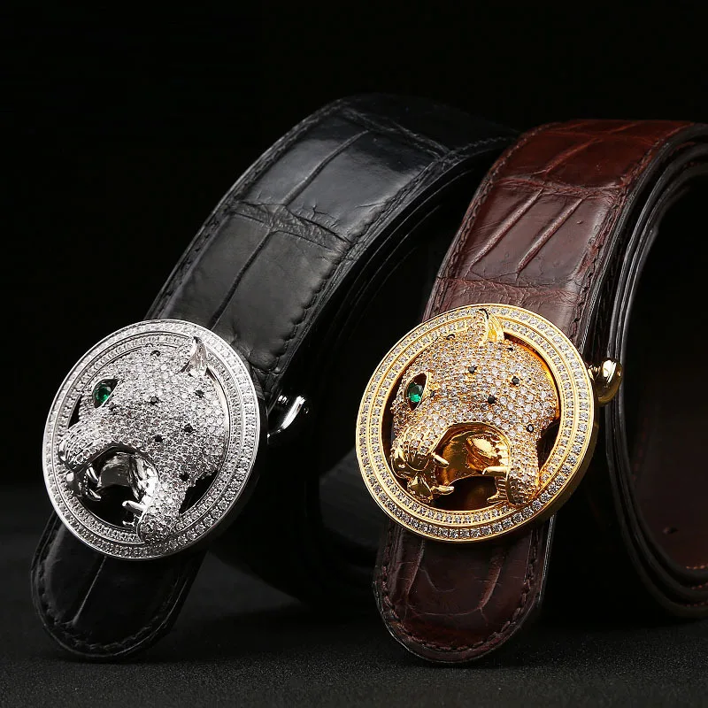 Крокодиловой кожи ремень человек с алмазной рамкой размером головой леопарда из
