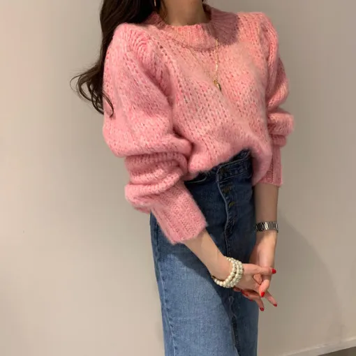 

Korean Ins Fashion Western Style Youthful-Looking Pullover Sweater for Women 2020 Autumn and Winter New Warm Long Sleeves round