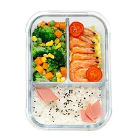 1040ml glass lunch box with 3 compartments microwavable meal prepping glass food storage container snap locking random color lid