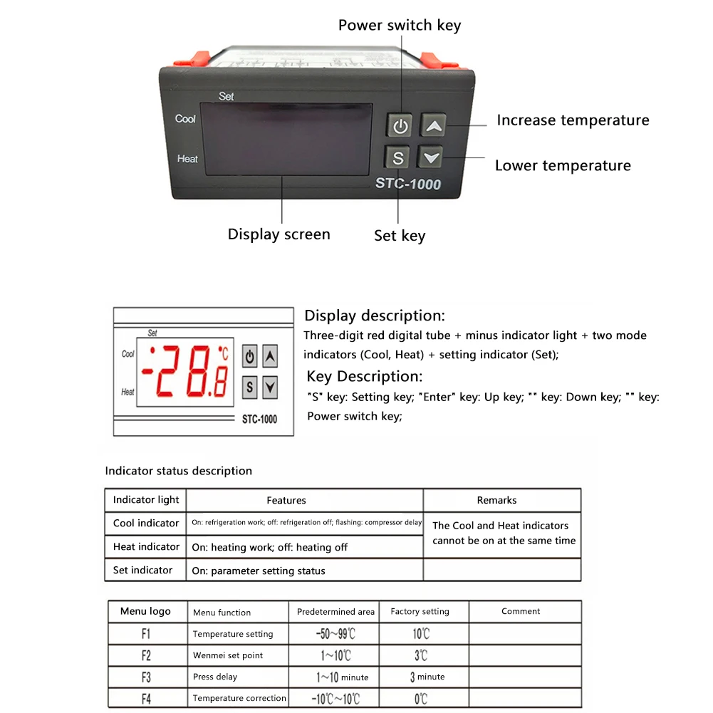 STC-1000 STC 1000 AC 110-220V 10A цифровой Температура контроллер двойной Выход термостат для