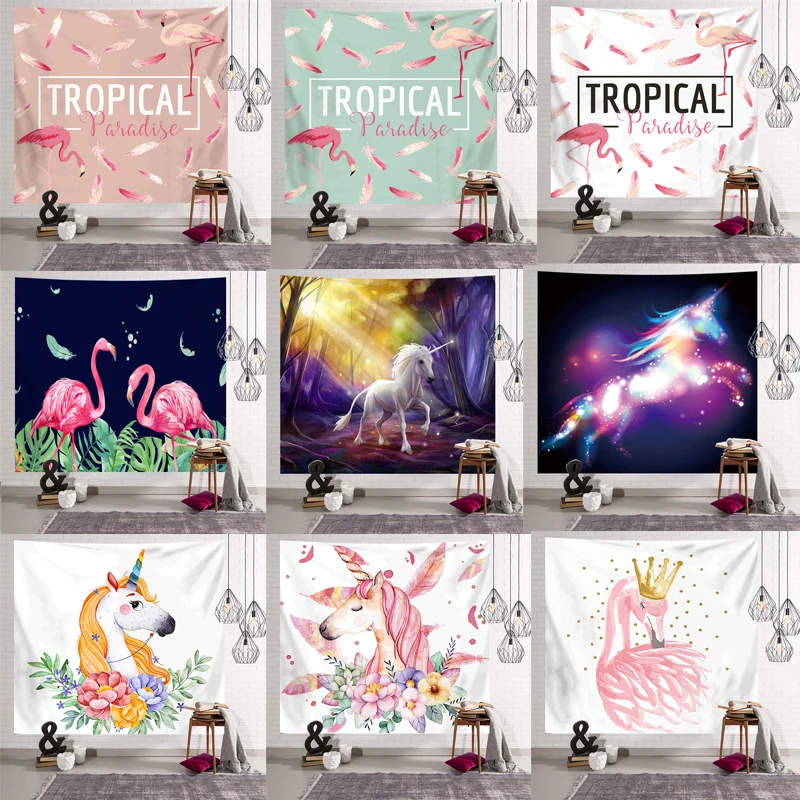 Гобелен в виде лошади фламинго Настенный Коврик для купания стиле хиппи домашний