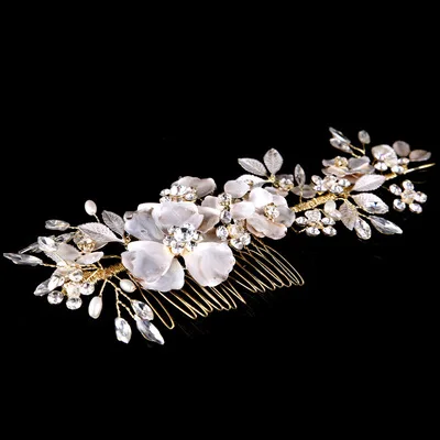 

Rhinestones Wedding Hair Accessories SIlver Gold Bridal Headdress Wearing Hair Comb Fascinator Hat for Women Ornaments