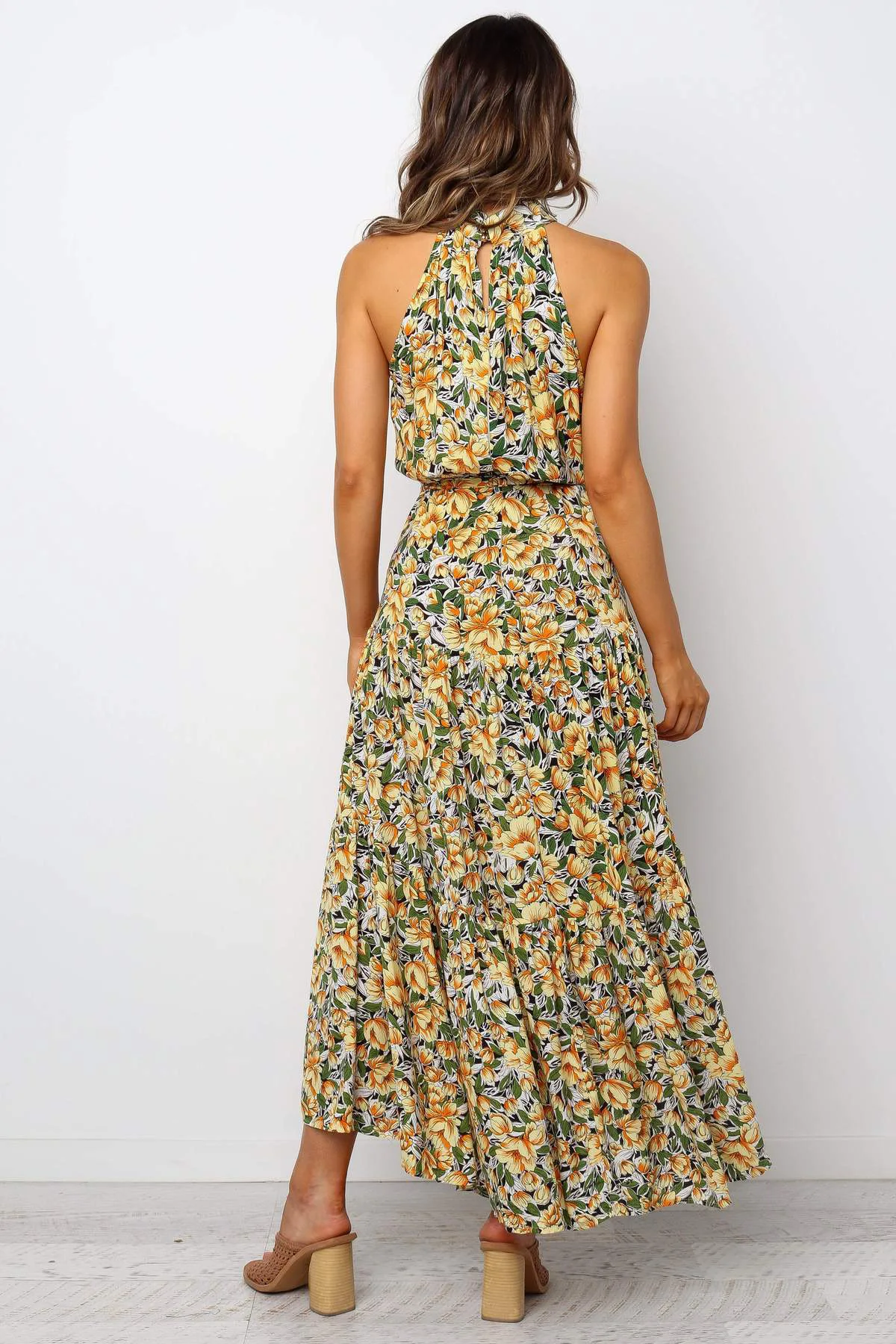 

Pop Vintage Boho Floral Long Dress Women Summer Floral Print Halter Beach Sundress Sleeveless Elegante Holiday Dresses Vestido