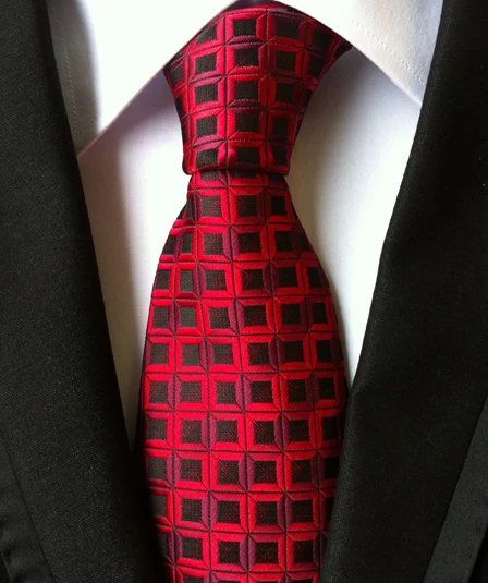 

8cm New Classic Ties Men's Wedding Party Business Necktie with Red Geometric Plaid