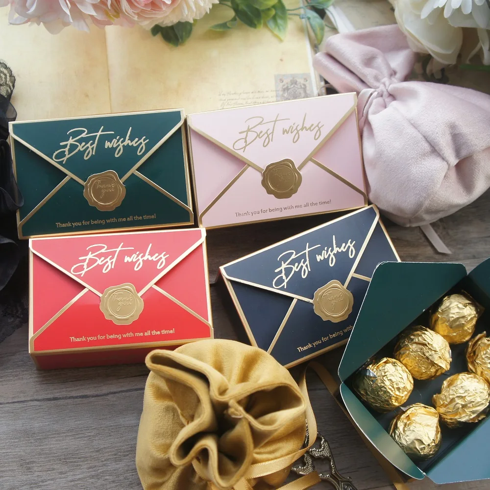 Новинка 10 шт. Золотой конверт штамп бумажная коробка как Chcoolate свеча печенье