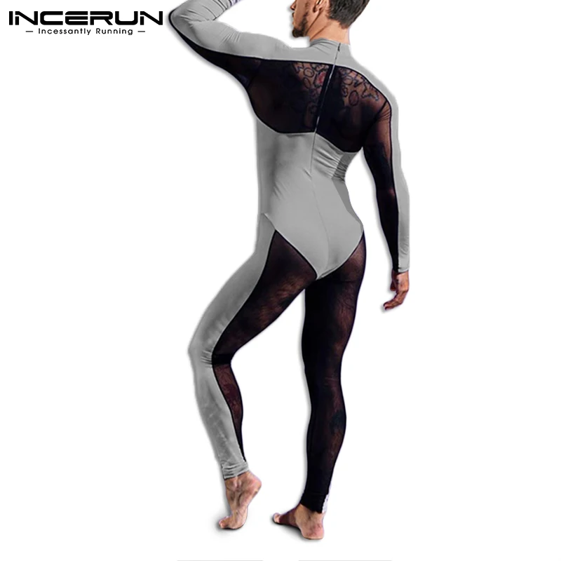 

Homewear New Men's 2021 Onesies Sexy Leisure Fashion Breathable Mesh Casual Rompers Fashionable Stitching Sleeved Bodysuit S-5XL