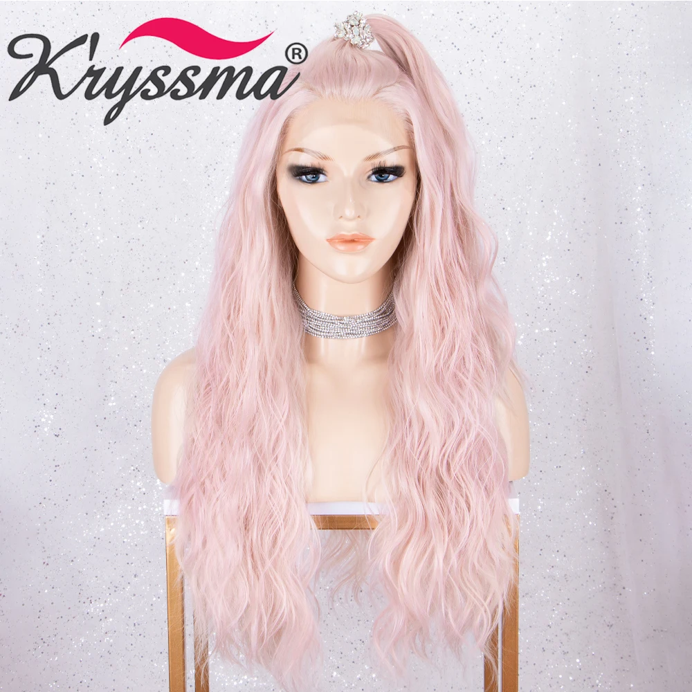 Kryssma 13x3 кружева свободная волна розовый парик Длинные Синтетические парики на кружеве для черных женщин косплей парик кружева спереди Термостойкое волокно