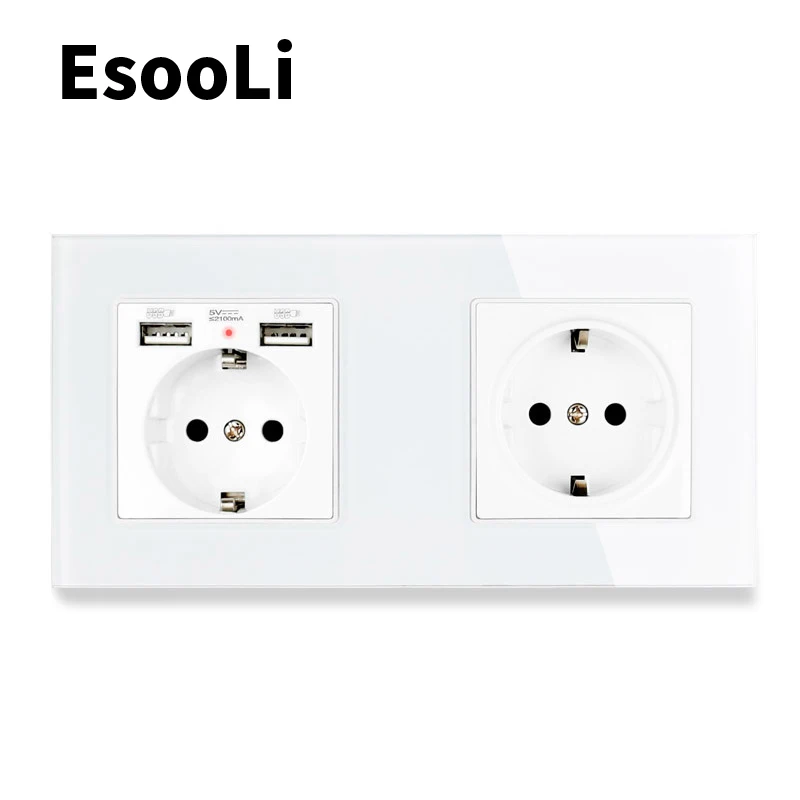 Esooli черная настенная розетка стандарта ЕС роскошная стеклянная панель с 2