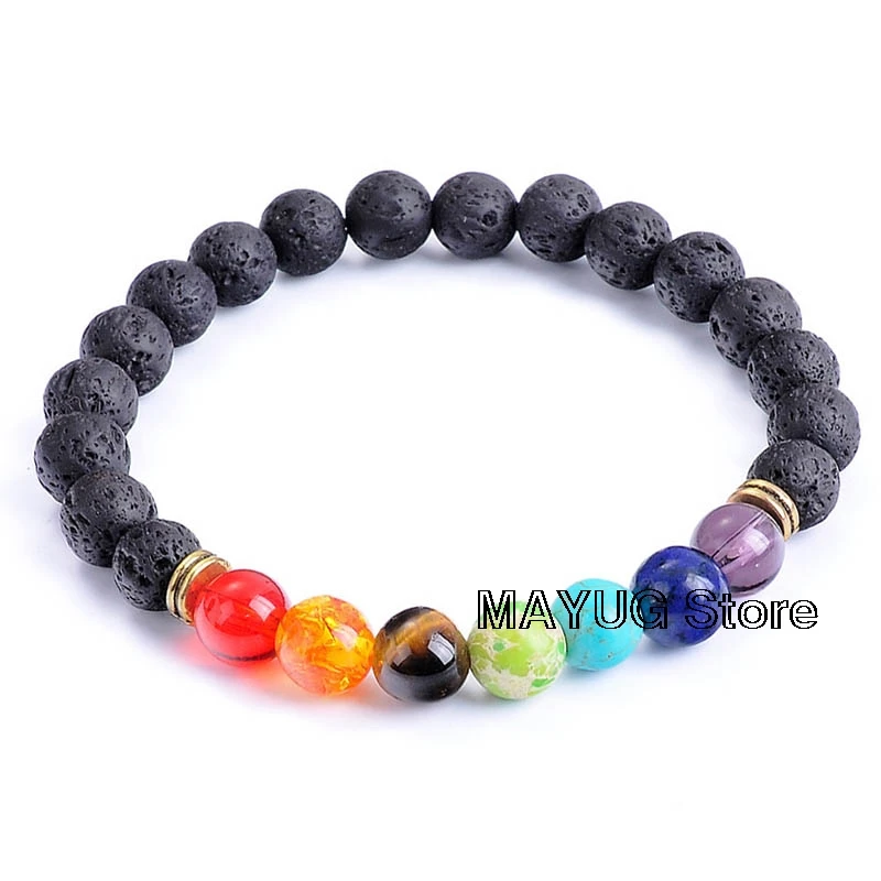 

Chakra Natural Lava Stone Beads Healing Balance Charm Bracelet 8mm Tiger Eye Bead Tibetan Buddha Prayer Bracelet For Women Men