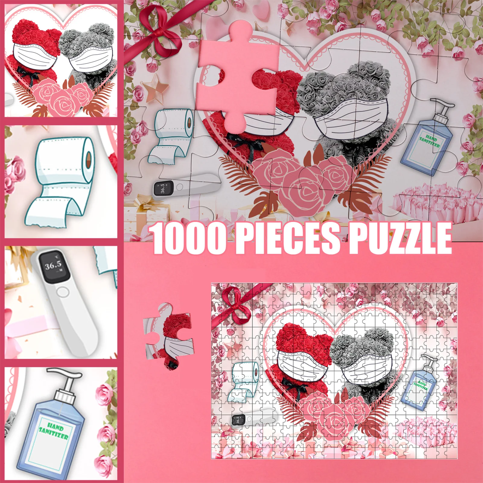 

1000pcs Jigsaw Puzzle Mask Bear Couple Assembling Paper Puzzle Toy for Adults Children Kids Educational Toy Valentine's Day Gift