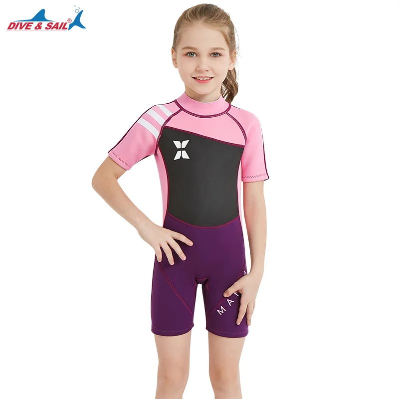 Сплошной детский гидрокостюм для дайвинга 2 5 мм с коротким рукавом девочек