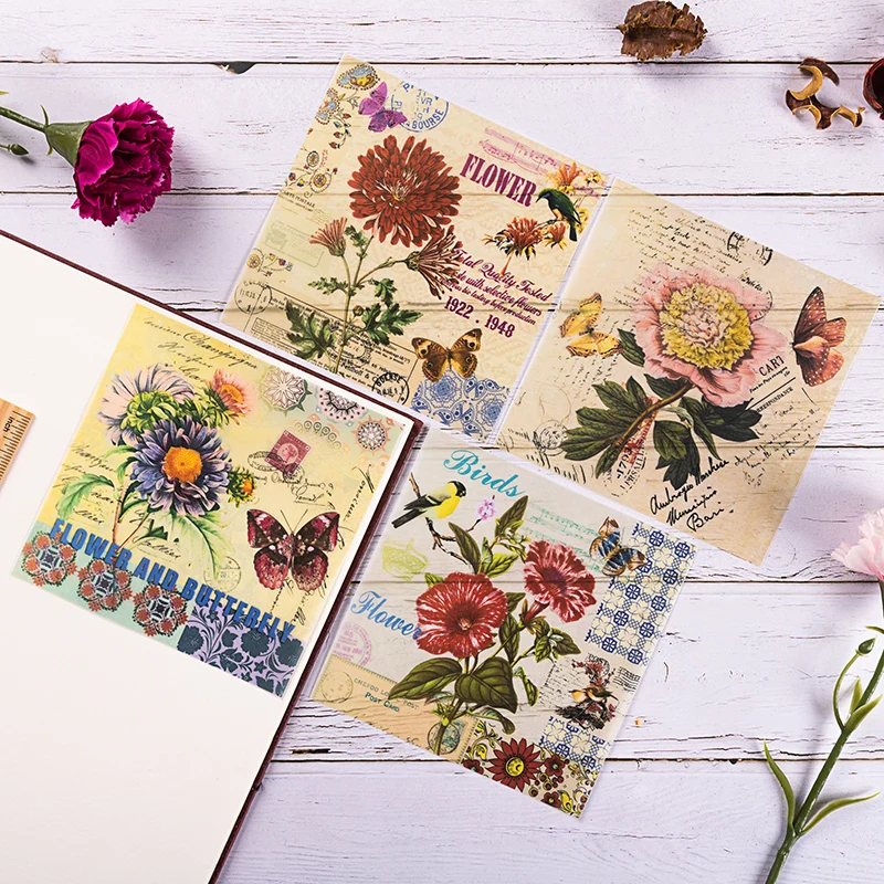 8 шт./лот бумажный блокнот с винтажными птицами бабочками цветами и веллумом для