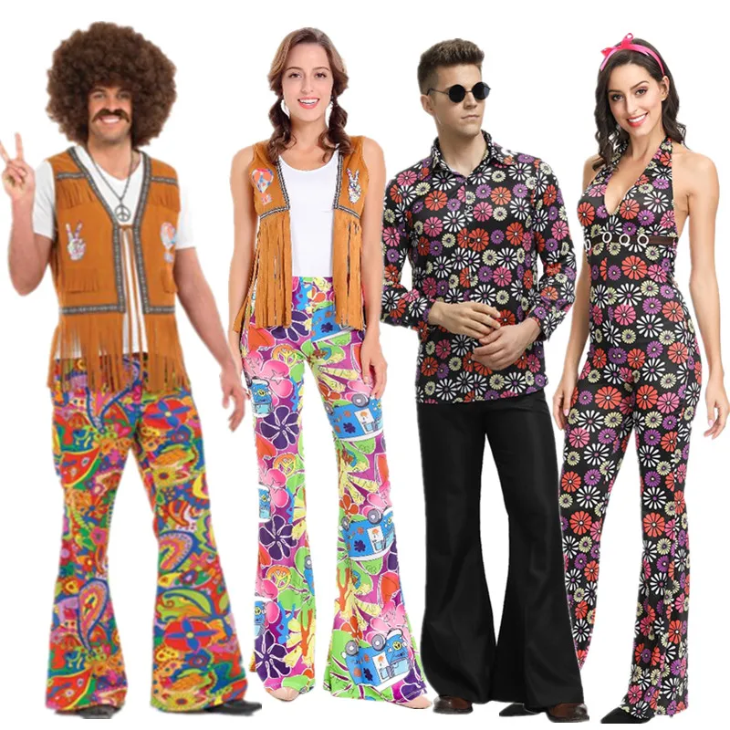 Ретро Хиппи с цветочным рисунком для пар 60s 70s косплей Любовь и мир Хэллоуин