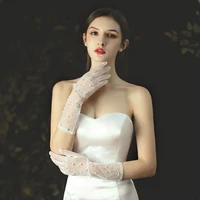 wg006 elegant women wedding bridal long white gloves plain tulle pearl beading finger wrist brides bridesmaid gloves
