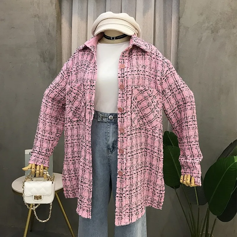 Элегантное розовое клетчатое Женское шерстяное пальто Тренч зимнее теплое