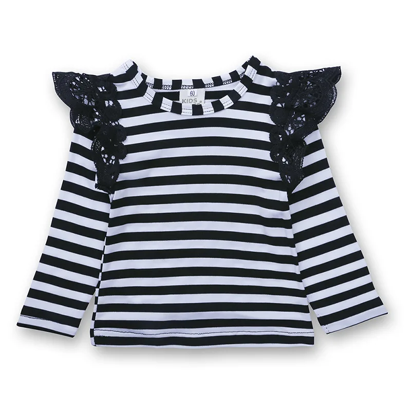 striped Осенняя Кружевная футболка с длинным рукавом для маленьких девочек, Повседневная Блузка для младенцев, Детская верхняя одежда - Цвет: striped