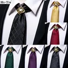 Галстук Hi-Tie мужской, черный, золотой, однотонный Шелковый Свадебный галстук для мужчин, набор запонок с кольцом, модный дизайн, деловечерние, Прямая поставка