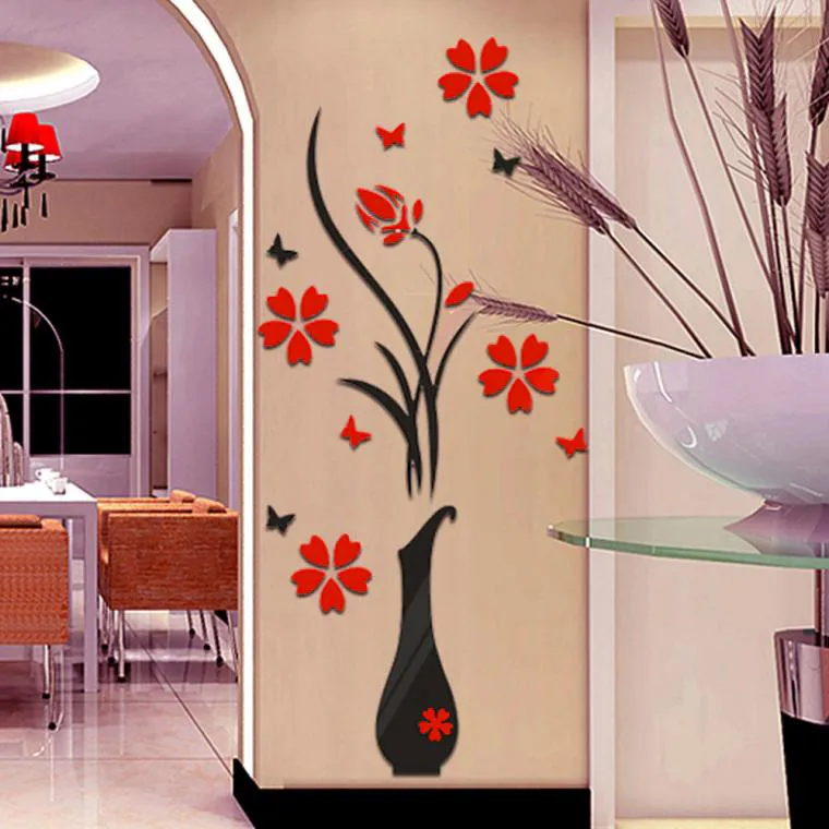 

DIY Vase Flowers Tree Crystal Arcylic 3D Wall Stickers Decal Home Decor Living Room Bedroom 3D Decoration Wall Sticker Poster