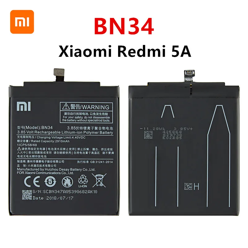 xiao mi 100 orginal bn34 3000mah battery for xiaomi redmi 5a 5 0 bn34 high quality phone replacement batteries free global shipping