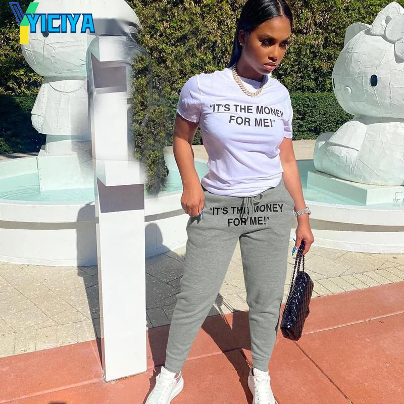 

YICIYA Two Piece Set Women Tracksuit women Summer Clothes T Shirt Pants Suits Lounge Wear Outfits Matching Sets y2k met trousers