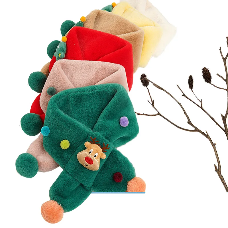

2020 New Fashion Cute Cartoon Christmas Deer Plush Scarf for Boys and Girls Outdoor Warm Bib Winter Children Cross Deer Scarf