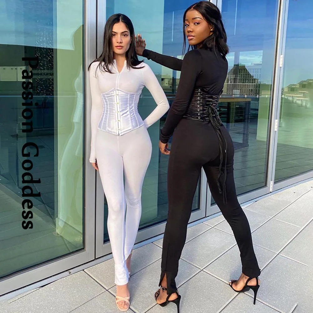 Комбинезон женский эластичный на молнии с длинным рукавом и корсетом | Женская