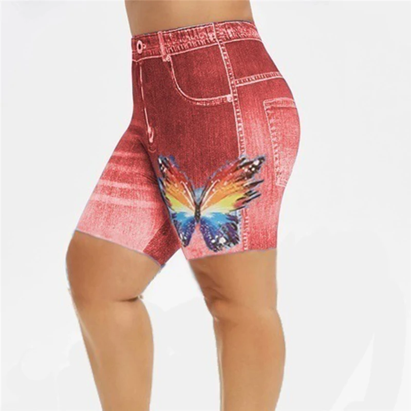 

Women Summer High Waist Denim Shorts 3D Print Butterfly Jeans Plus Size Women Shorts Femme Push Up Skinny Denim Shorts