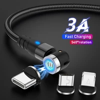 3a fast charging cord 540 rotate magnetic cable type c data wire for iphone samsung magnet charger usb c phone cable