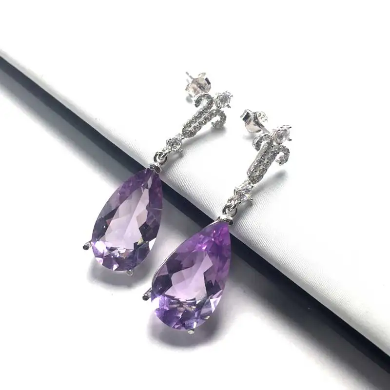 CSJ, новинка, груша, 10*18 мм, 13ct, аметист, хорошие серьги, Стерлинговое Серебро 925 пробы, натуральный драгоценный камень, хорошее ювелирное изделие для женщин, вечерние, подарок