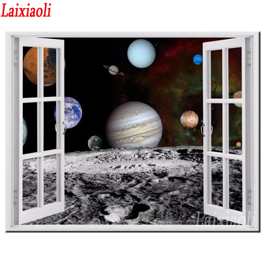 

Window outside galaxy Space landscape Full Square Round Diamond Painting 3d Mosaic Diamant Embroidery 5D DIY hobby Room Decor