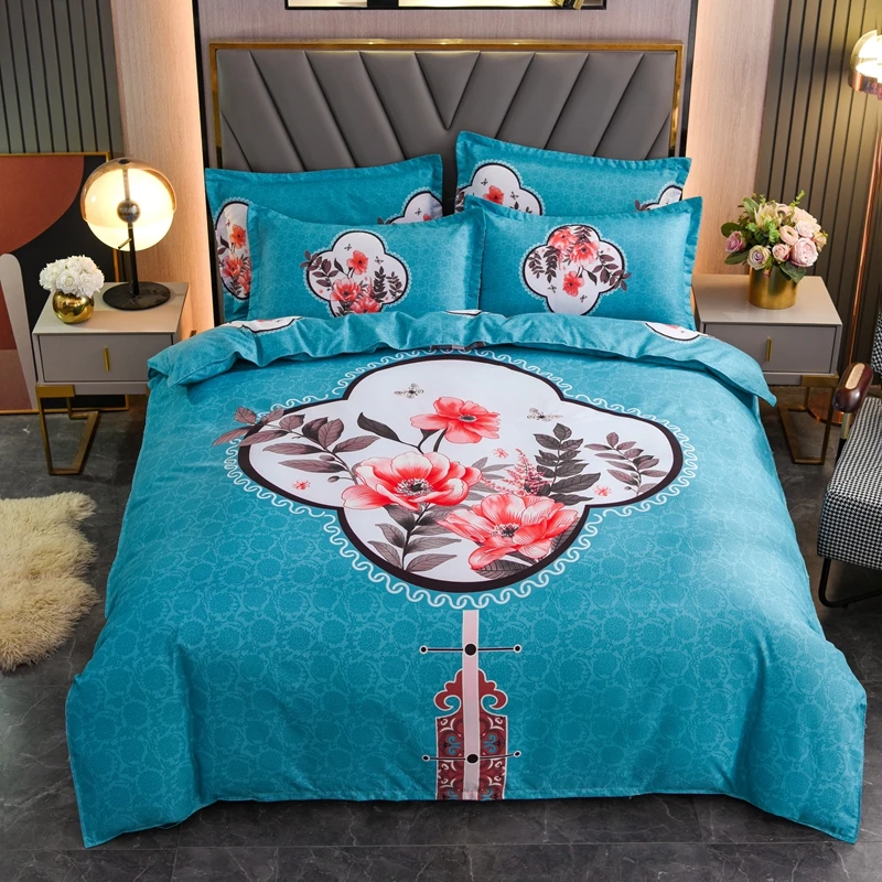 

2021 new color Chinese style large flower plant cashmere three-piece bedding set double bed comfortable and skin-friendly