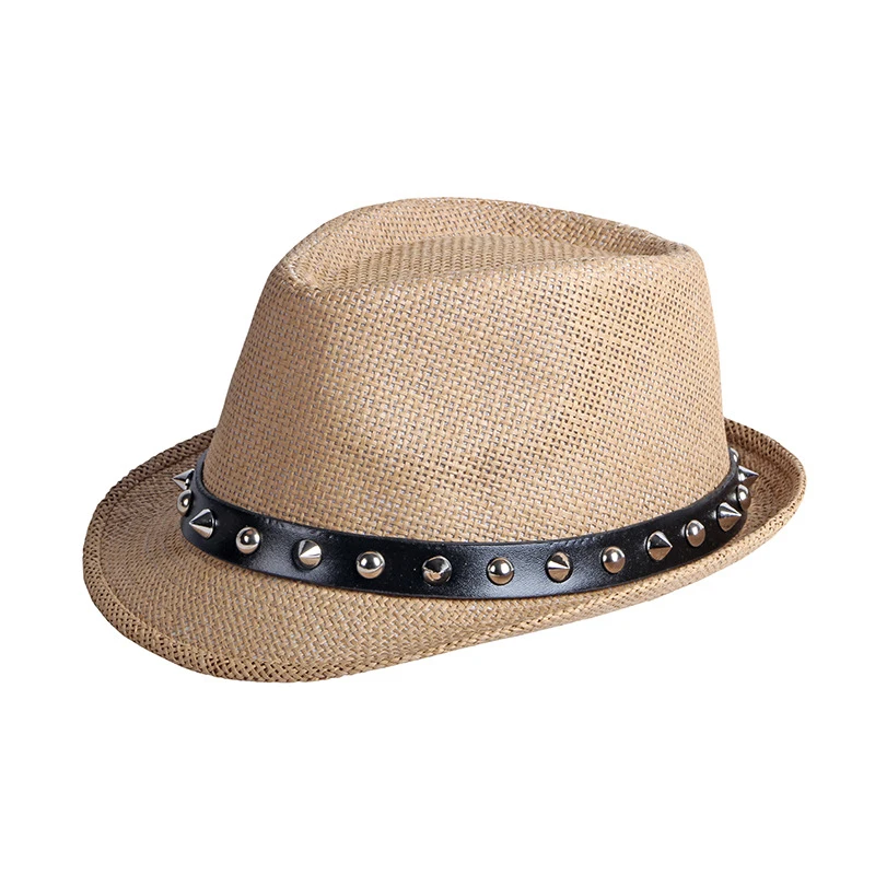 

British Style Simple Retro Straw Hat Men's Summer Sunscreen Personality Hip Hop Hat Rivet Beach Hat Women Jazz Formal Hat