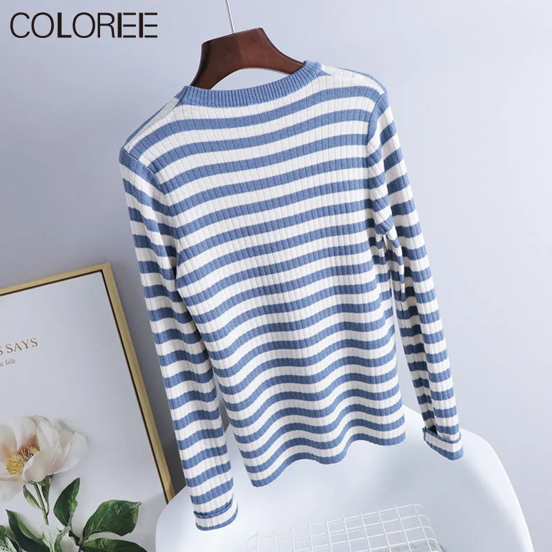 

Elegant Striped Sweater Mujer 2021 Casual O-neck Long Sleeve Knitted Pull Femme Korean Style Fashion Streetwear Women