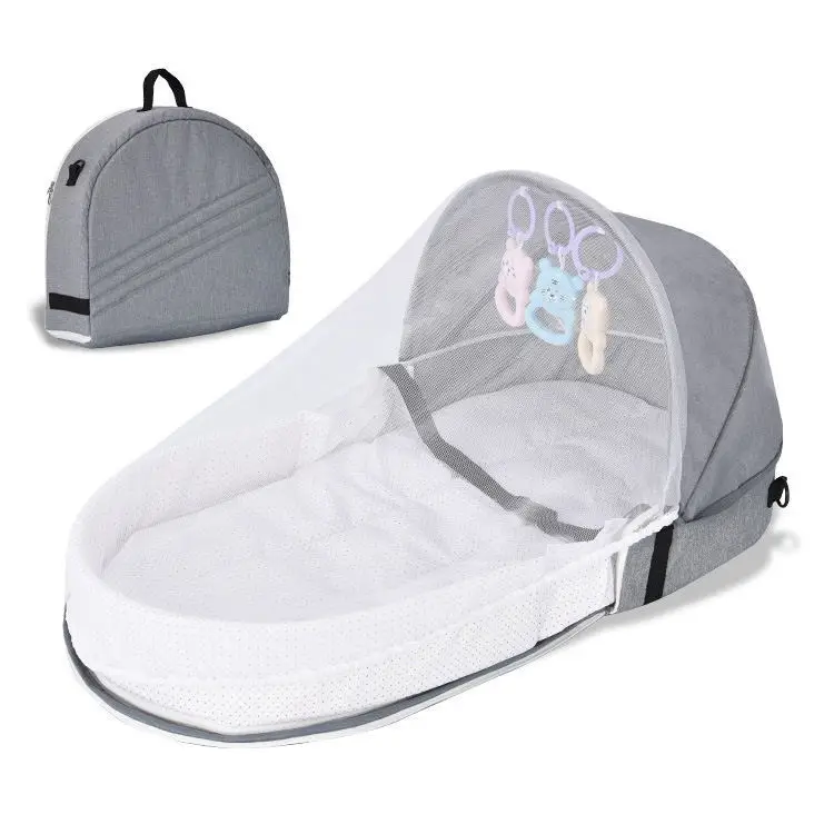 BabyGirl Boys Portable Crib Cotton Nest Bed Anti Mosquito Newborn Travel  with Pillow  ToyToddler Folding Baby  White