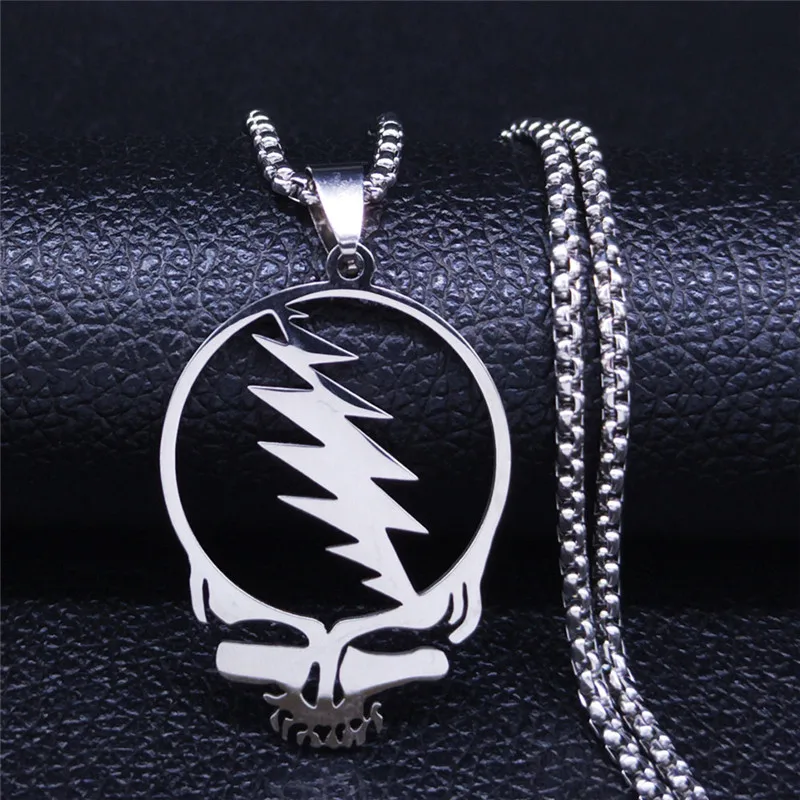 AFAWA Grateful Dead Skull Stainless Steel Chain Necklace for Men/Women Silver Color Jewelry cadenas mujer N4206S03 | Украшения и