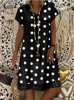 polka dot summer dress casual women sukienka patchwork dress with hollow out hem boho fashion loose v neck dress big size 5xl