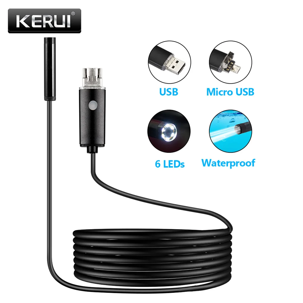 

KERUI Endoscope Camera USB/Micro USB Connection For Android Phone Computer Mini Camera IP67 Waterproof 6 LED Lights Endoscope