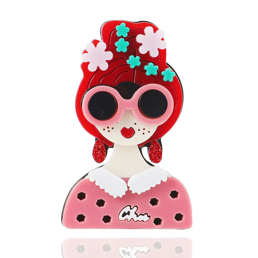 Новый дизайн одежды розовый свитер очки Девочка Акриловые Броши для женщин