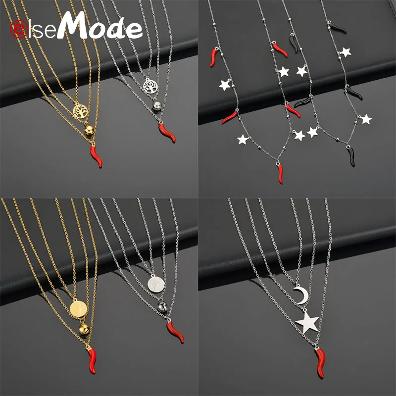 ELSEMADE подвеска Звезда Луна ожерелье для женщин ювелирные изделия из нержавеющей