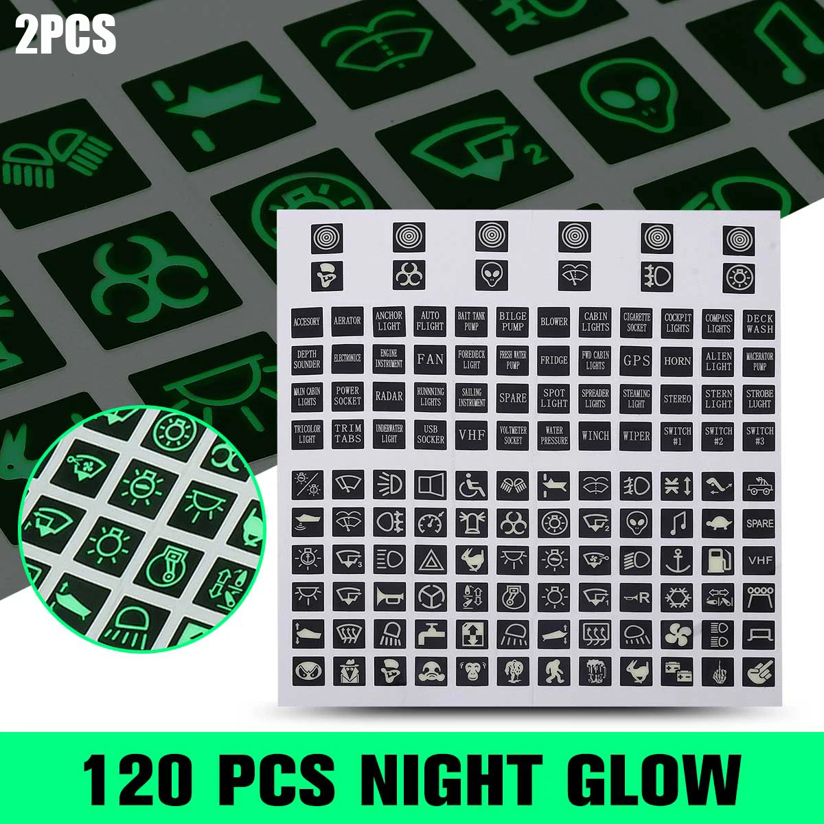 

2Pc 120 Sticker Rocker Switch Label Decal Circuit Panel Luminous Sticker For Car Marine Boat Truck Instrument Switch Relay Decor