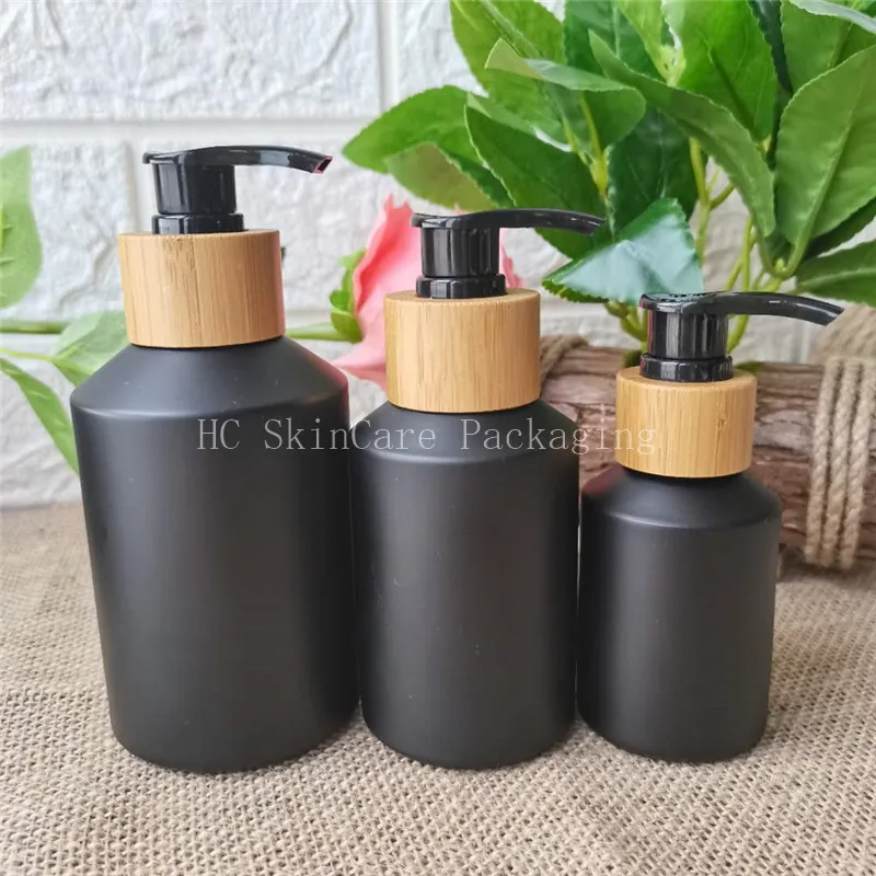Empty Sets Clear Frosted Glass Cream Jar With Bamboo Lid Glass Bottle For Toner Lotion Cosmetic Packaging
