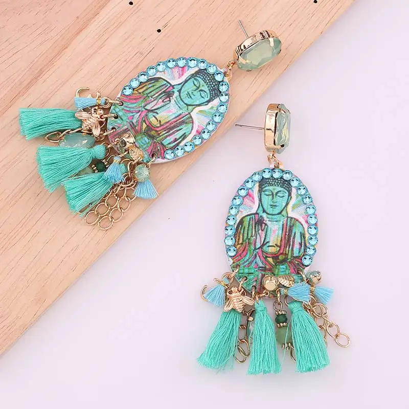 Богемные полимерные Подвесные серьги ручной работы с кисточками Будды для