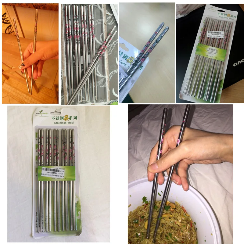 

5 Pair Stainless Steel Chinese Chopsticks Food Sticks Light Weight Non-slip Cooking Chopsticks Reusable Healthy Chop Sticks
