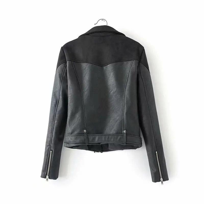 

FTLZZ Pu Faux Soft Leather Women Short Suede Jacket Coat Motorcycle Rivet Zipper Black Punk Basic Jackets Outerwear With Belt