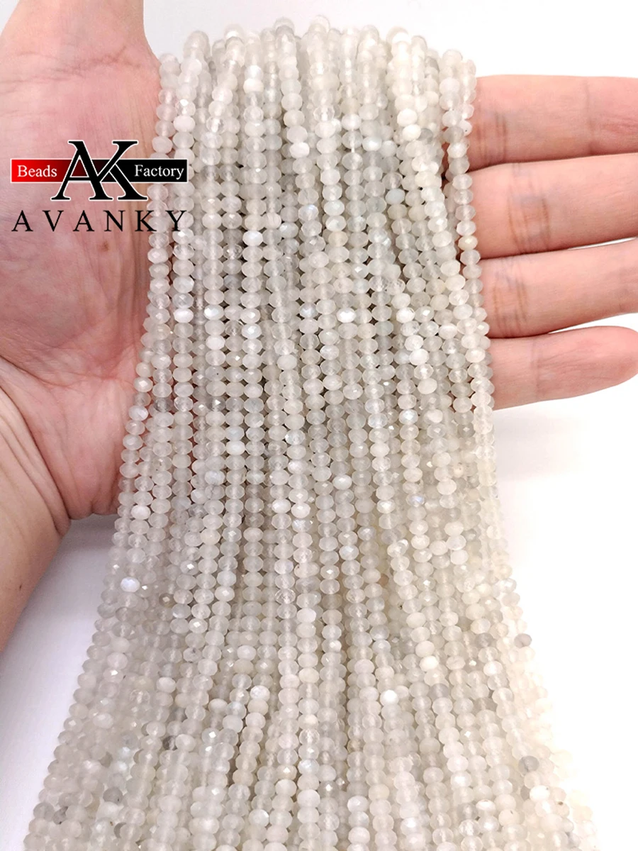 

Natural Faceted Stone White Moonstone Beads Small Section Loose Spacer For Jewelry Making DIY Necklace Bracelet 15'' 2x3MM 3x4MM