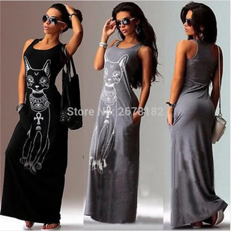 Женское летнее длинное платье макси повседневное пляжное в стиле бохо с принтом