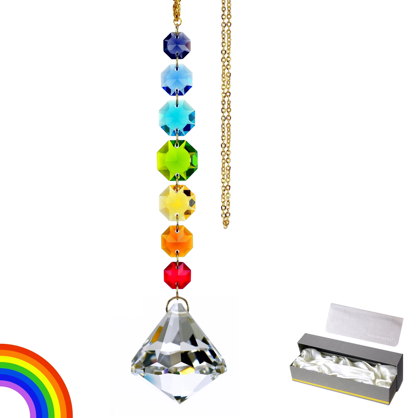 

GOLDENHAITAI 43mm Crystal Diamond Rainbow Maker Hanging Prisms Pendant Christmas Decoration Accessories Fashion Home Decor