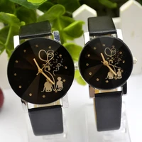 fashion unisex couple back rhinestone faux leather analog quartz wrist watch